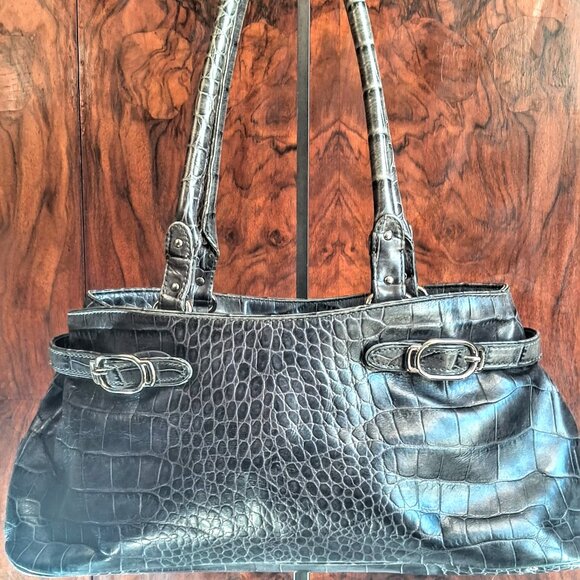 Cole Haan Vintage gray croc embossed leather satchel